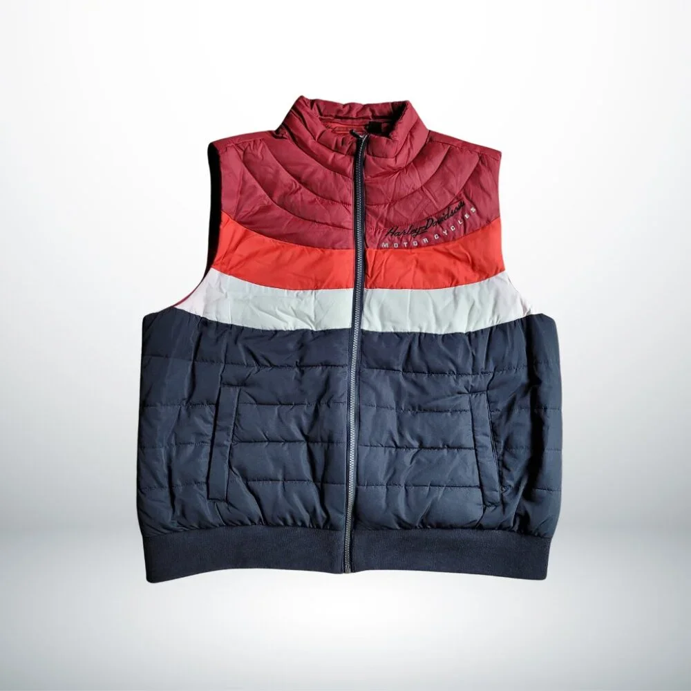 Harley‑Davidson Women’s 2XL Retro 70s Colorblock Puffer Vest Fall Winter Cozy